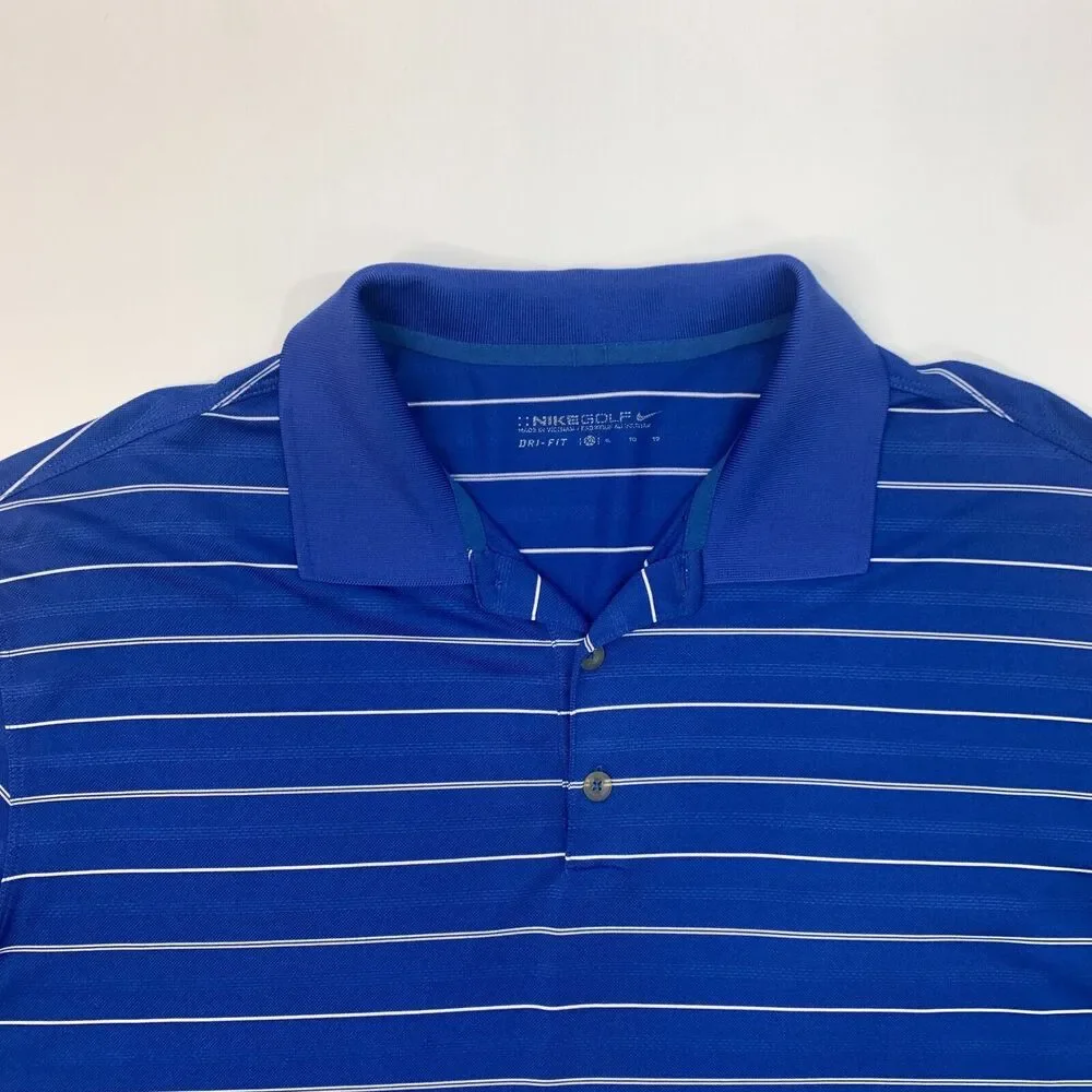 Nike Golf Shirt Mens XL Extra Large Harbor Blue Striped Dry Fit Golfing Polo